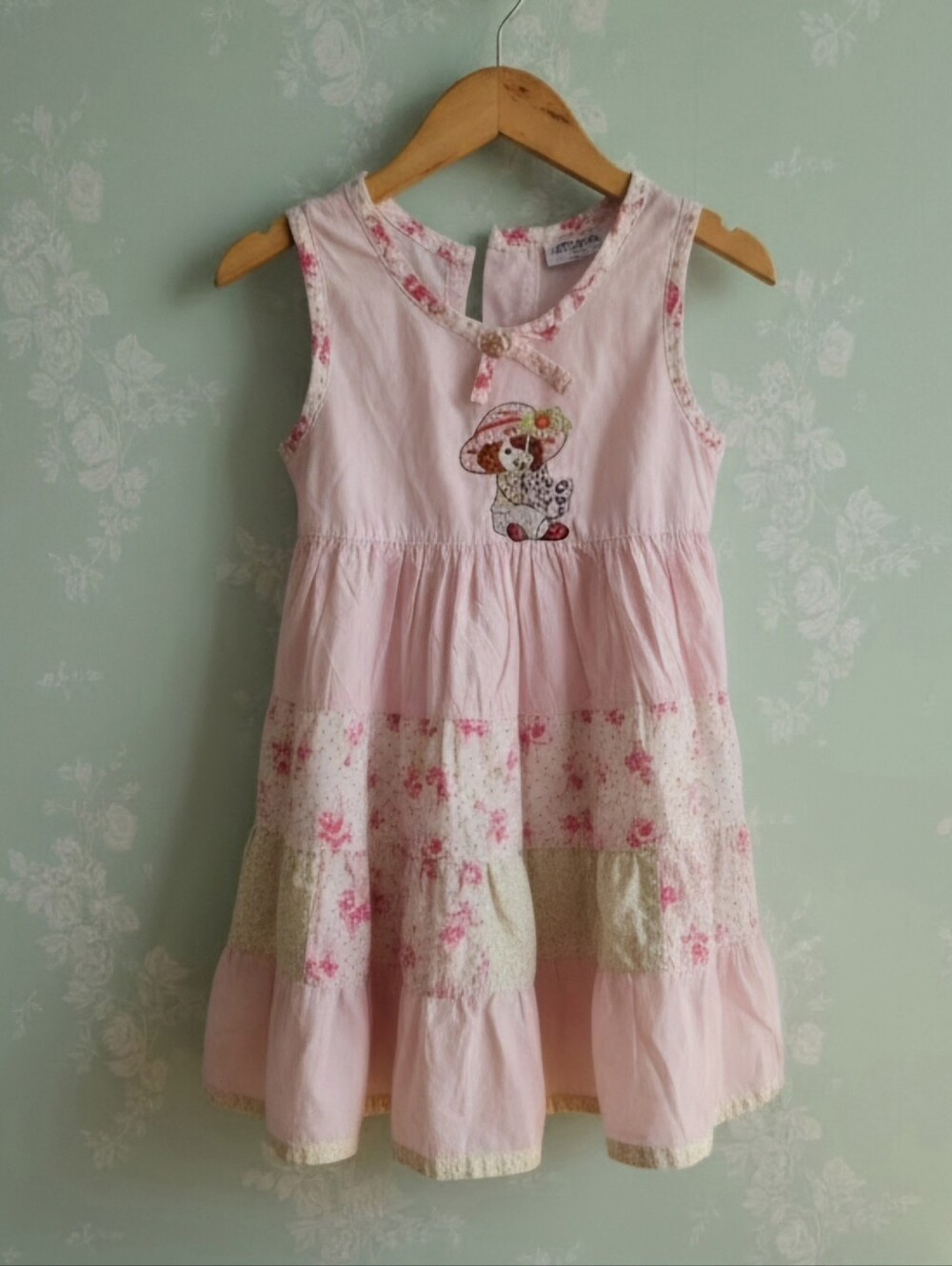 Custom Embroidered Strawberry Tiered Cottagecore Pink Dress 3T